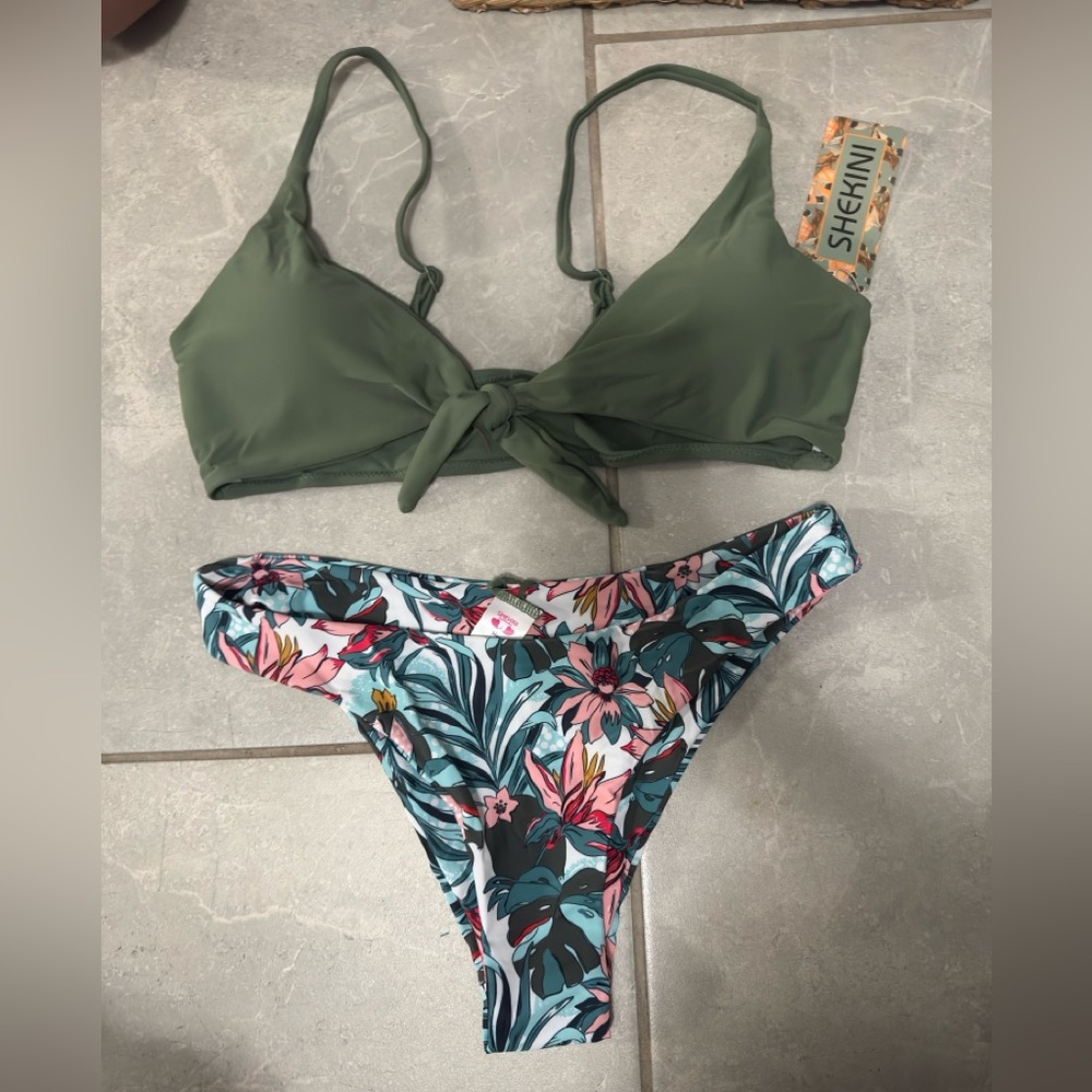 Green Floral Bikini Set